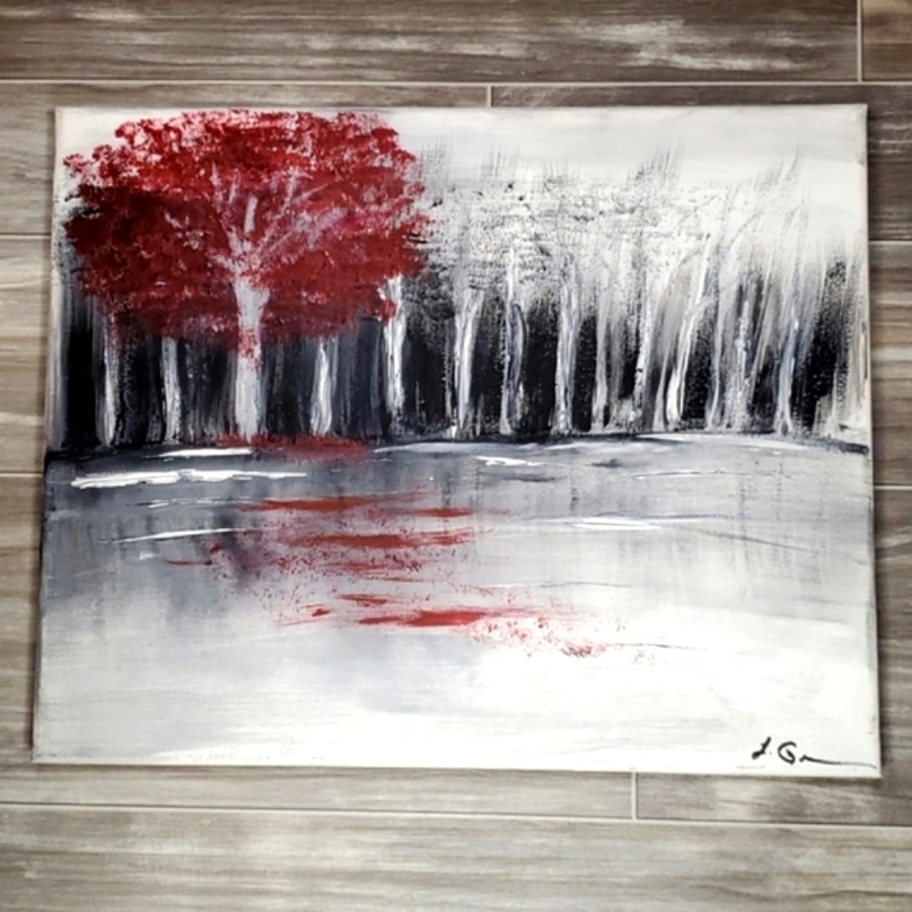Hand Painted Acrylic Canvas Wall Art Dramatic Nature Scene 16" x 20"